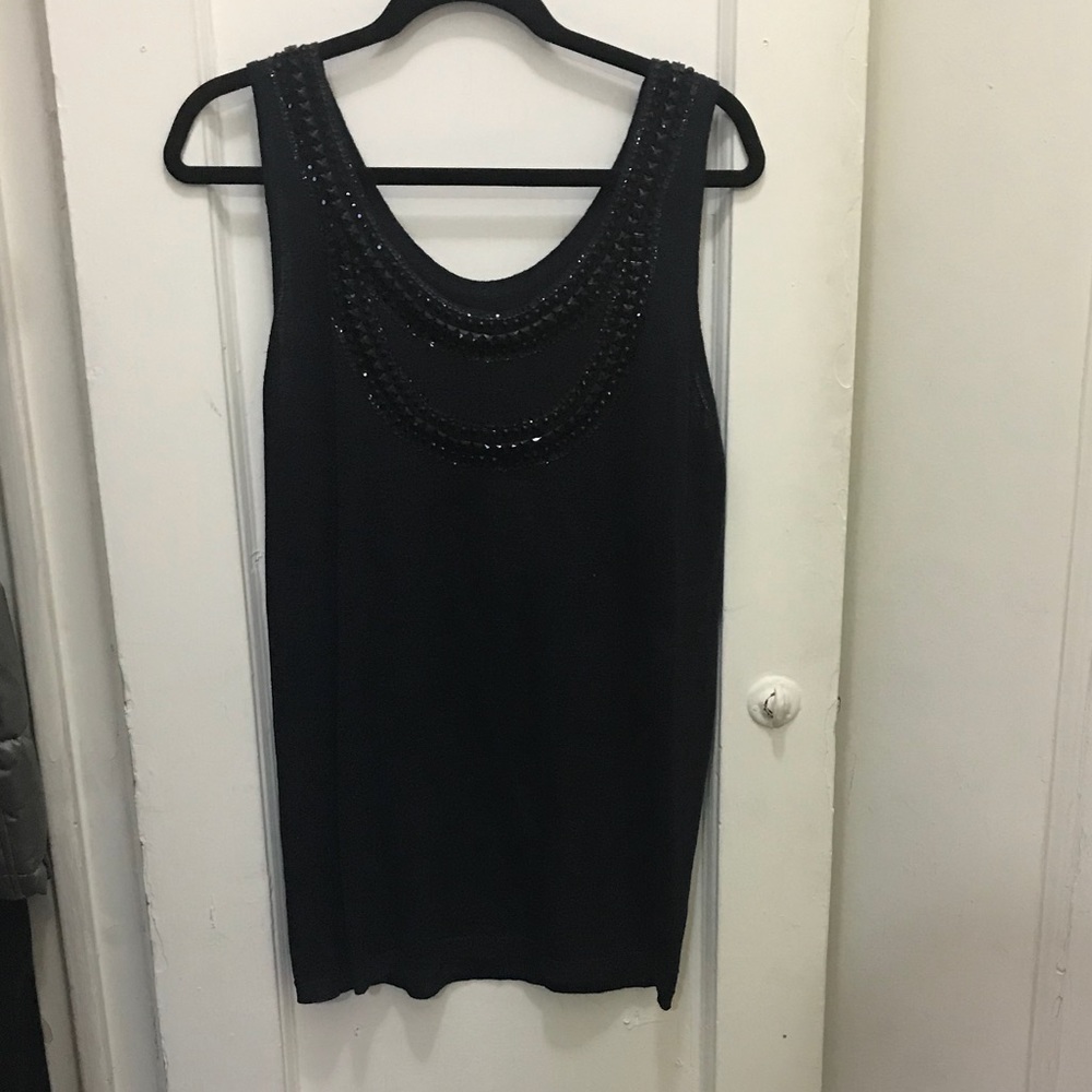 Beaded navy knit top